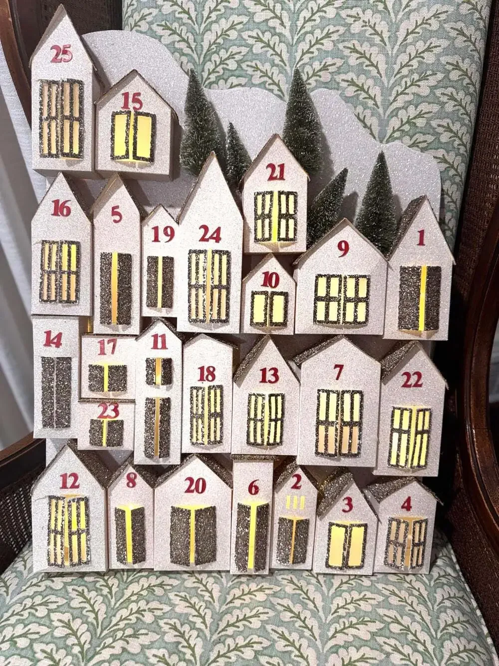 POTTERY BARN Advent Calendar Lit Glitter Houses Holiday Christmas  24